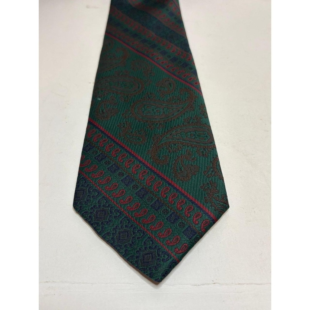 Vintage 1970s JCPenney Necktie Mens Wide Forest Green Red Blue Paisley Disco Era